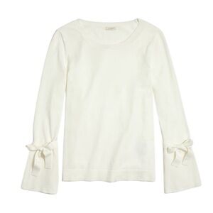 J.Crew Elegant White Bow Bell Tie Sleeve Crew Neck Sweater Top